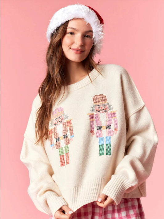 Nutcracker X-Stitch Embroidered Sweater