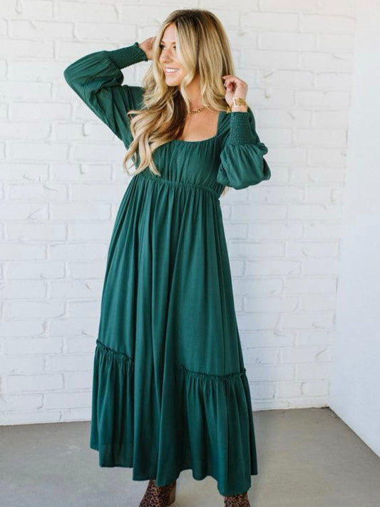 Lydia Gathered Sleeve Maxi Dress | Deep Forest Green