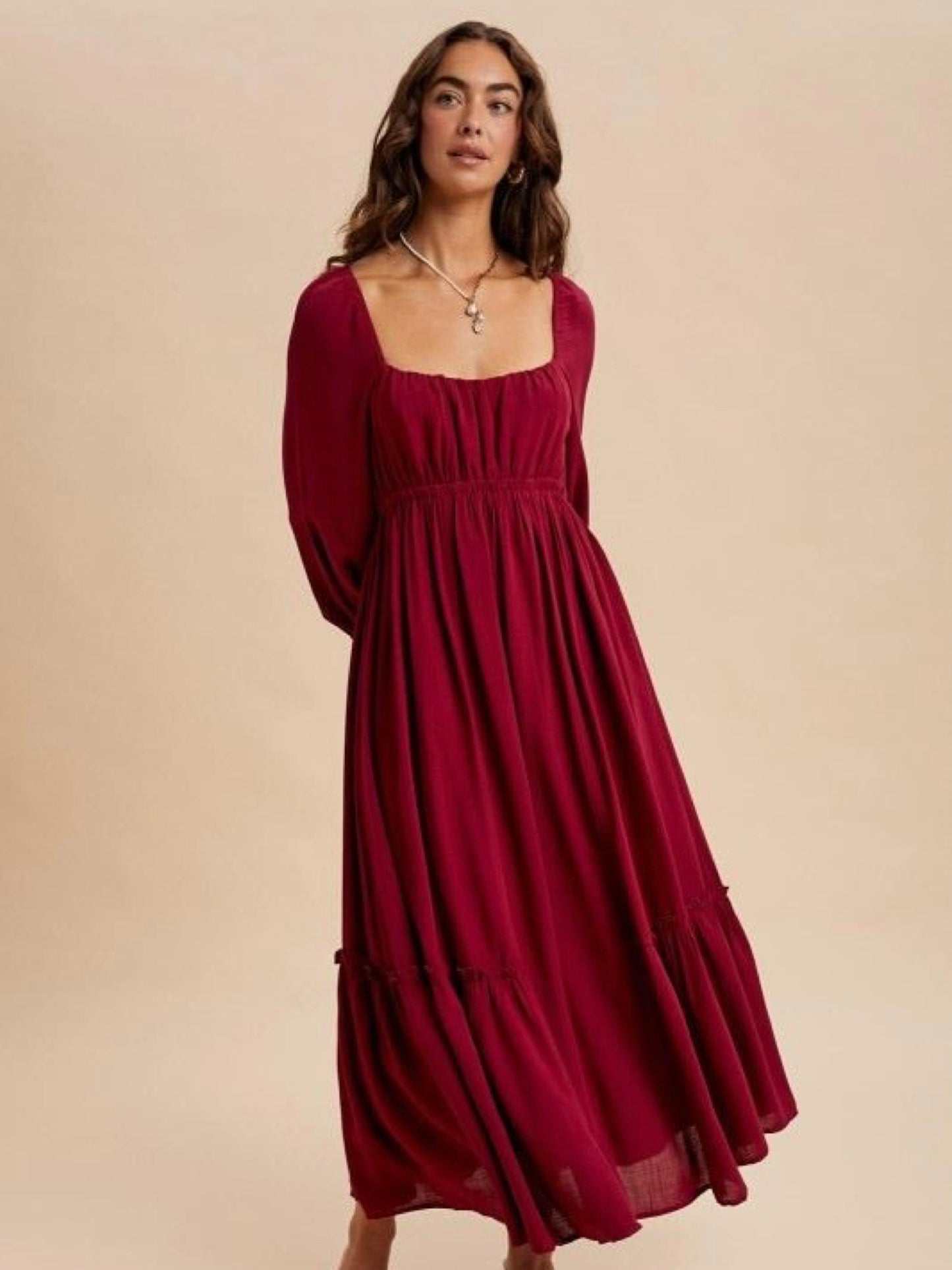 Lydia Gathered Sleeve Maxi Dress | Cherry Merlot