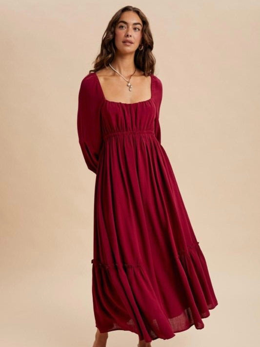 Lydia Gathered Sleeve Maxi Dress | Cherry Merlot