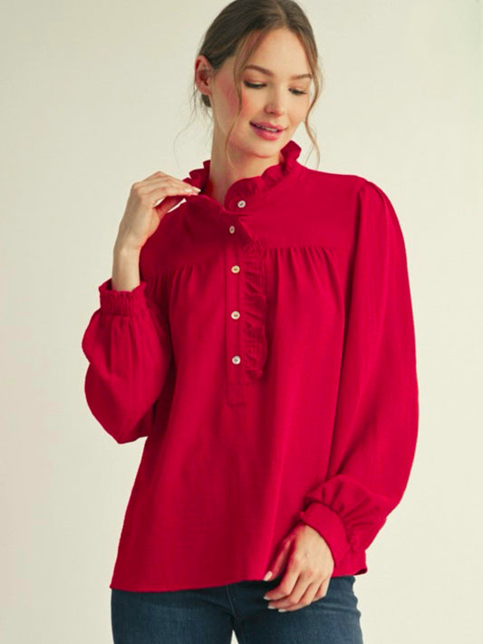 Luella Ruffle Trim Top | Burgundy
