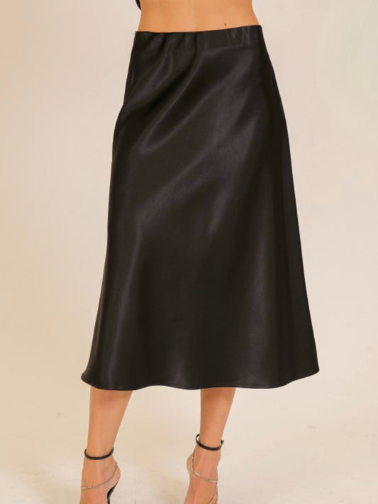 Frannie Satin Midi Skirt | Black
