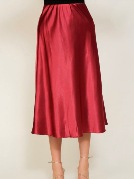 Frannie Satin Midi Skirt | Burgundy