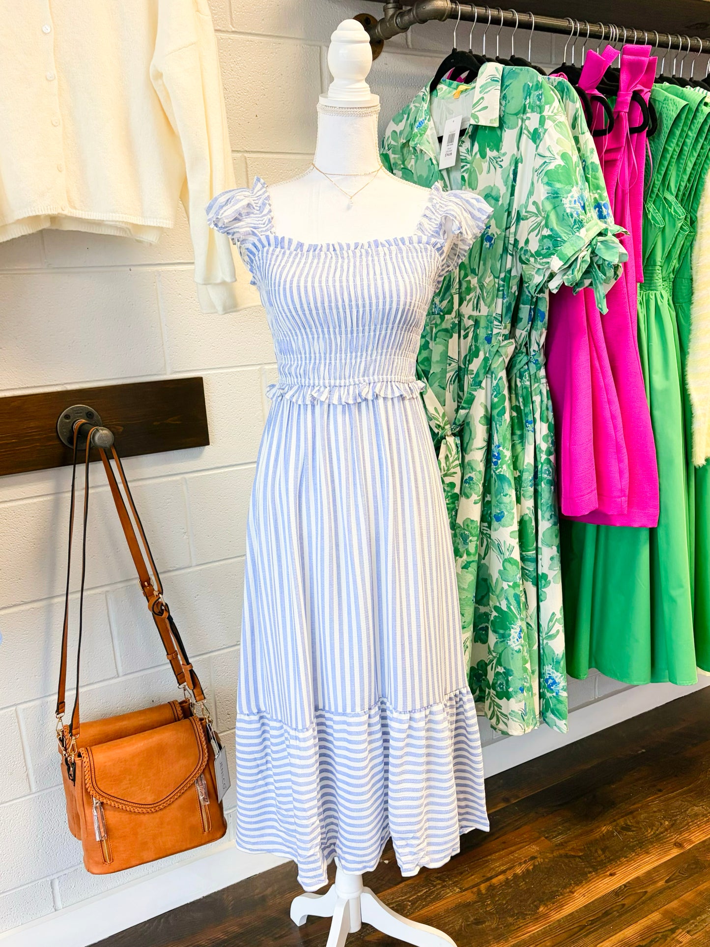 Kristi Striped Ruffle Trim Midi Dress