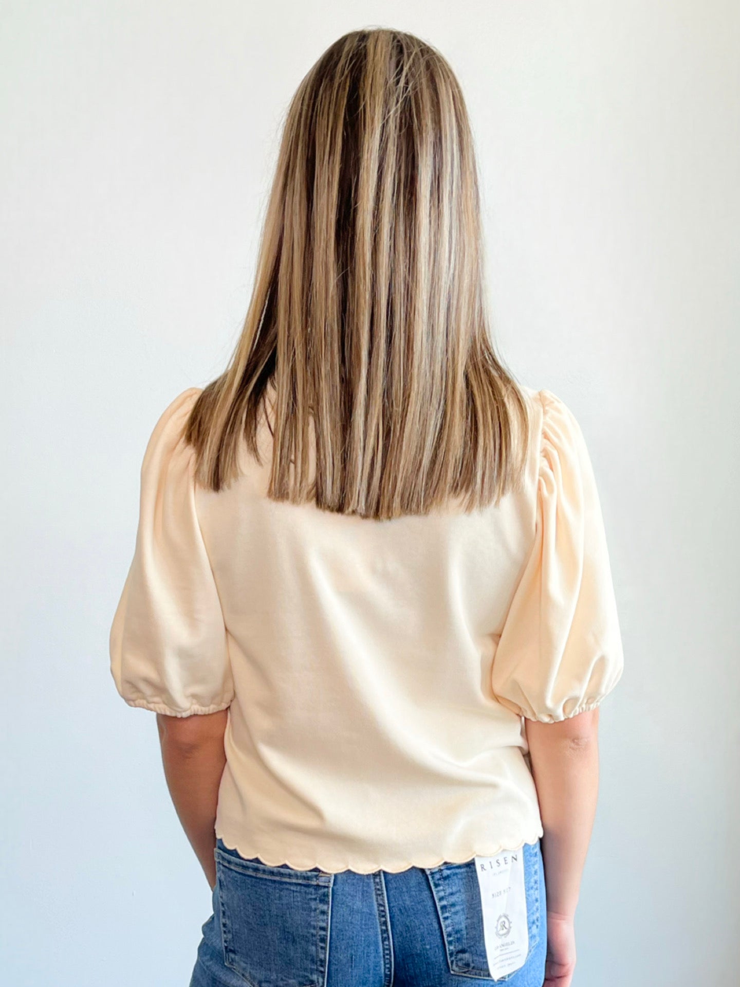 Lydia Puff Sleeve Bow Tie Closure Top | Ecru