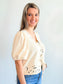 Lydia Puff Sleeve Bow Tie Closure Top | Ecru