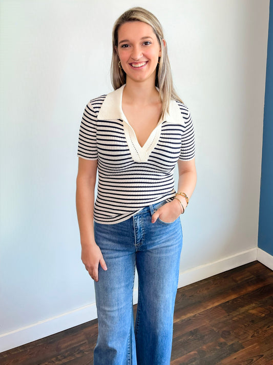 Natalie Striped Collared Top