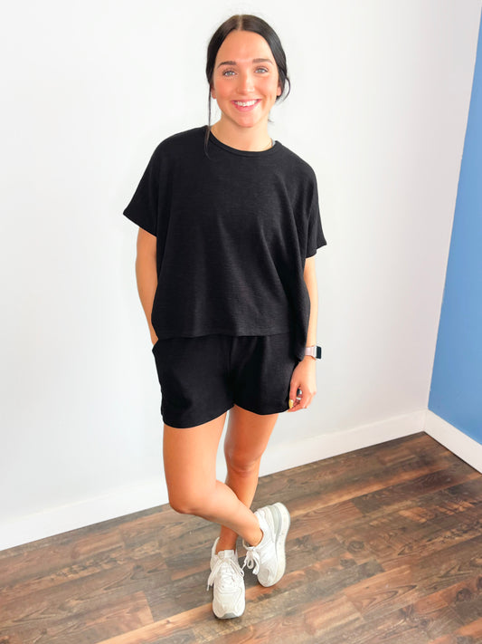 Lois Cotton Slub Short Set | Black