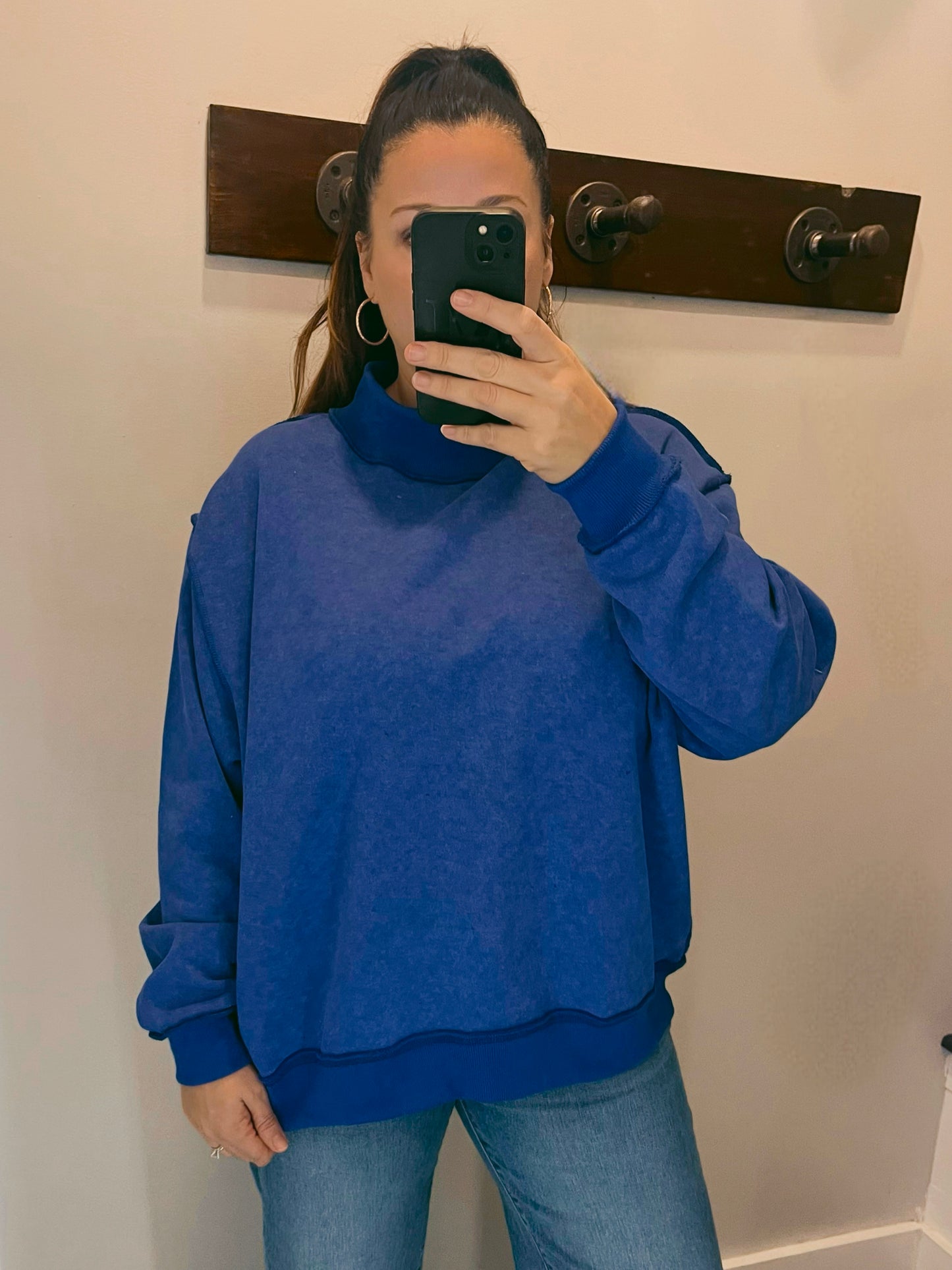 Hunter Washed Mock Neck Oversized Sweatshirt | Royal