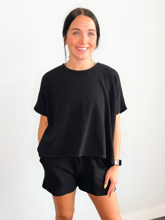 Lois Cotton Slub Short Set | Black