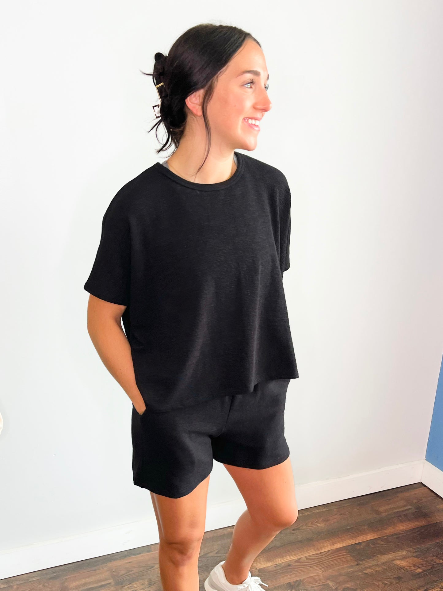 Lois Cotton Slub Short Set | Black