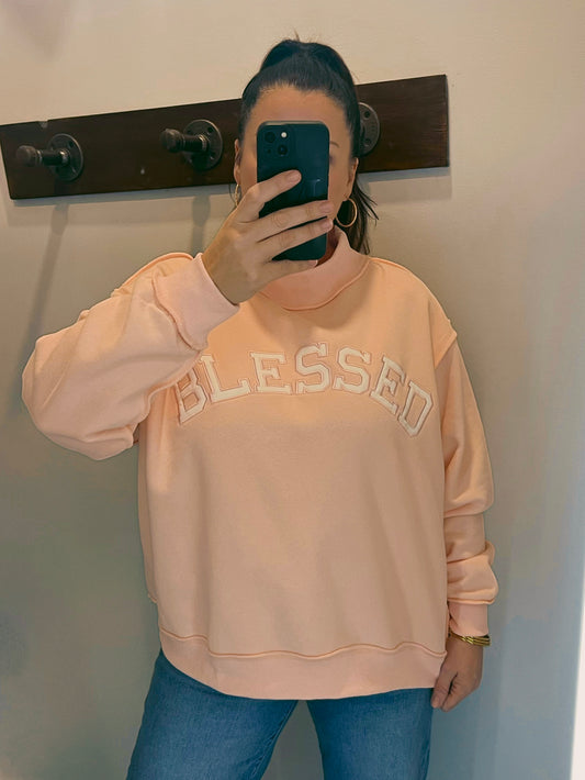 Blessed Embroidered Mock Neck Sweatshirt