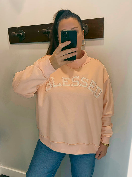 Blessed Embroidered Mock Neck Sweatshirt