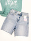 Leigh Tummy Control Mid Length Risen Shorts | Light Wash