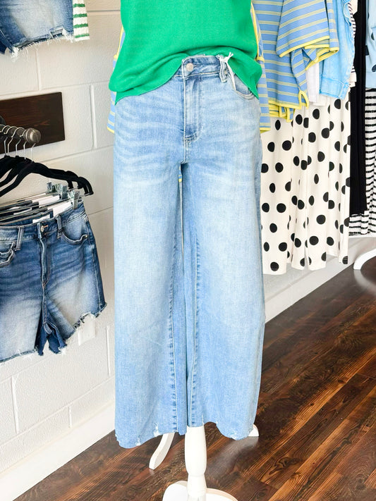Jensen Raw Hem Wide Leg Zenana Jeans