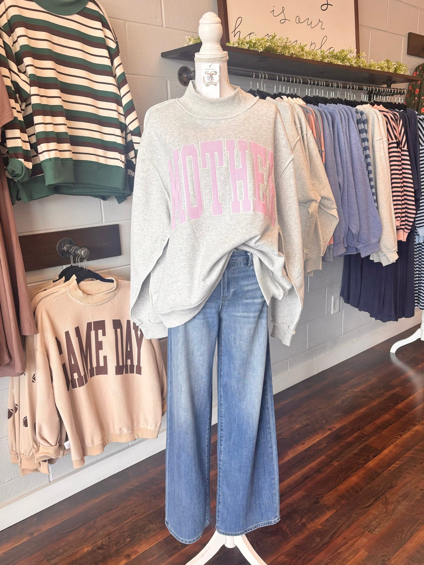 Mother Embroidered Mock Neck Sweatshirt | Pink