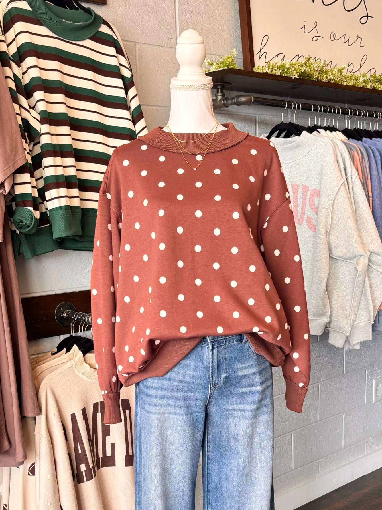 Chelsea Oversized Polka Dot Pullover | Brown/White