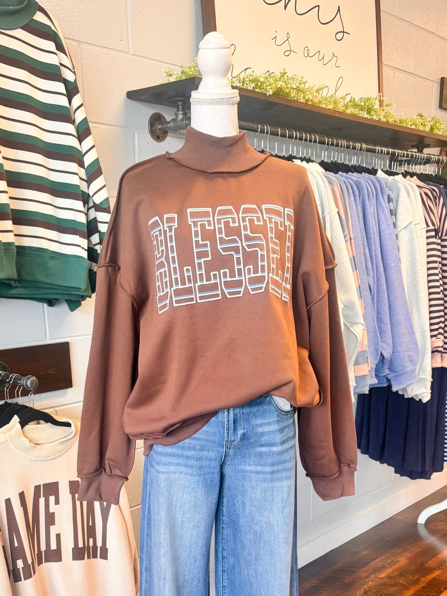 Blessed Mock Neck Oversized Sweatshirt