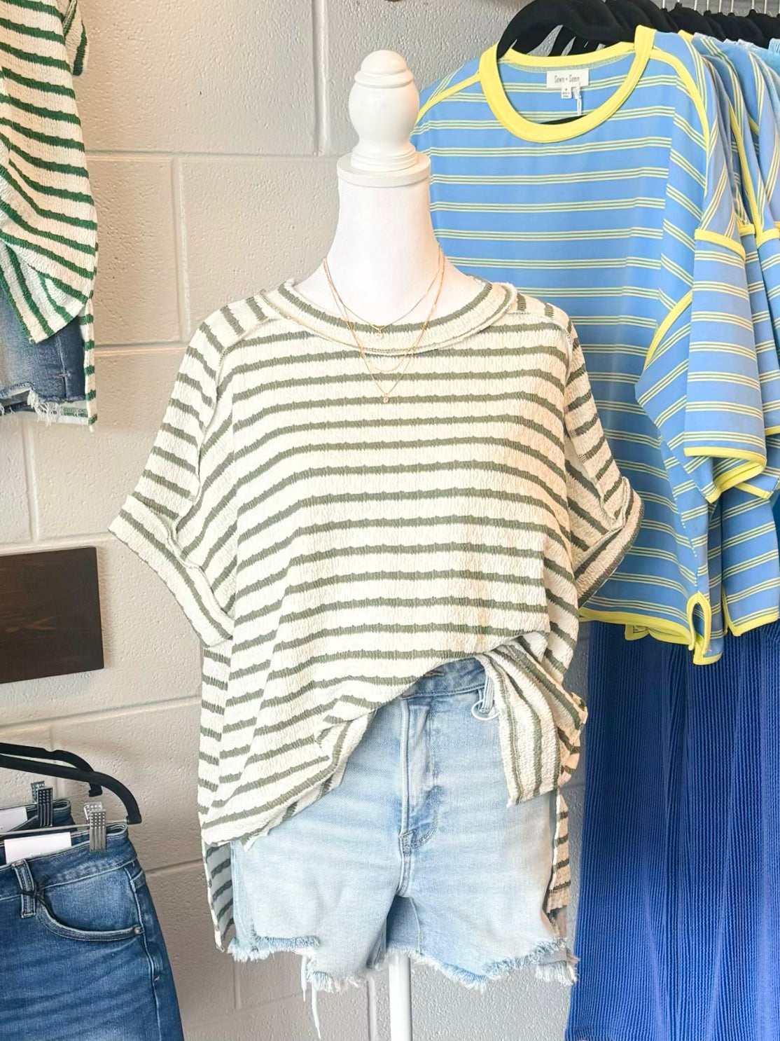 Andrea Striped Short Sleeve Top | Olive