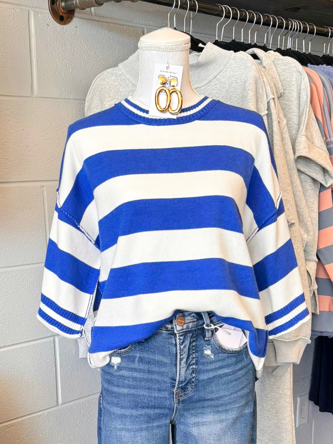 Jaycee Striped Knit Top | Blue/White