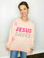 Jesus Saves Embroidered Sweatshirt | Icy Pink