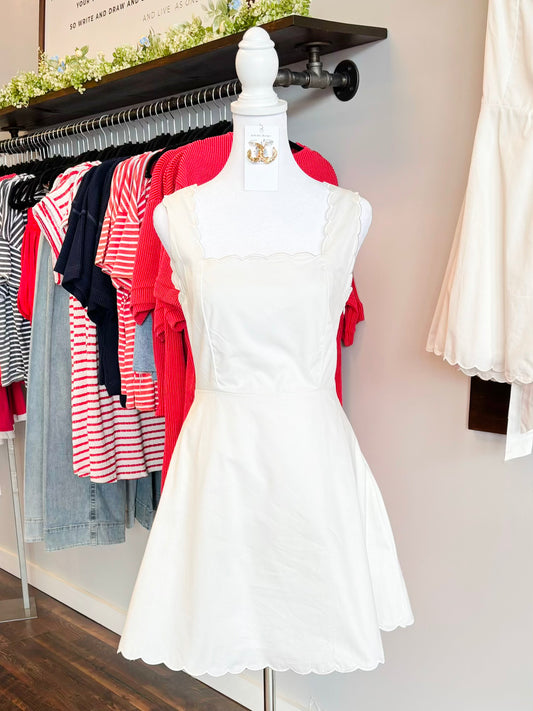 Ainsley Scallop Trim Dress | White