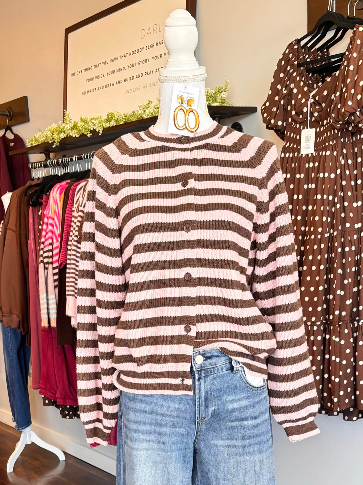 Toni Striped Cardigan | Blush/Brown Stripe