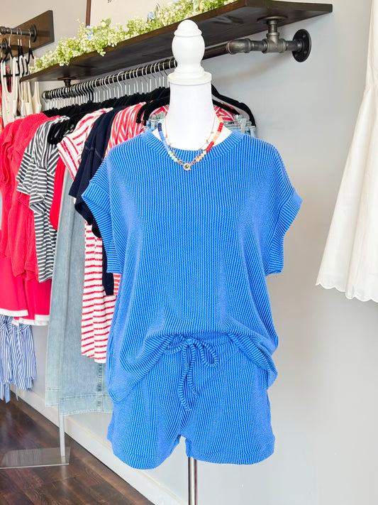 Bailey Ribbed Short Set | Bright Blue