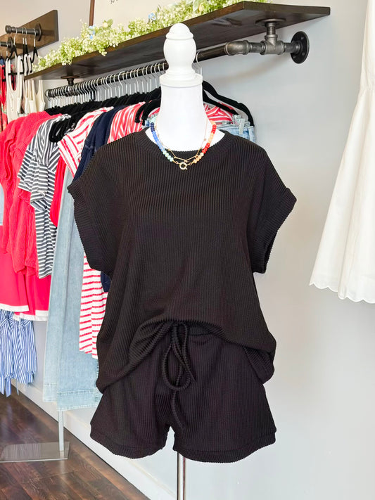 Bailey Ribbed Short Set | Black