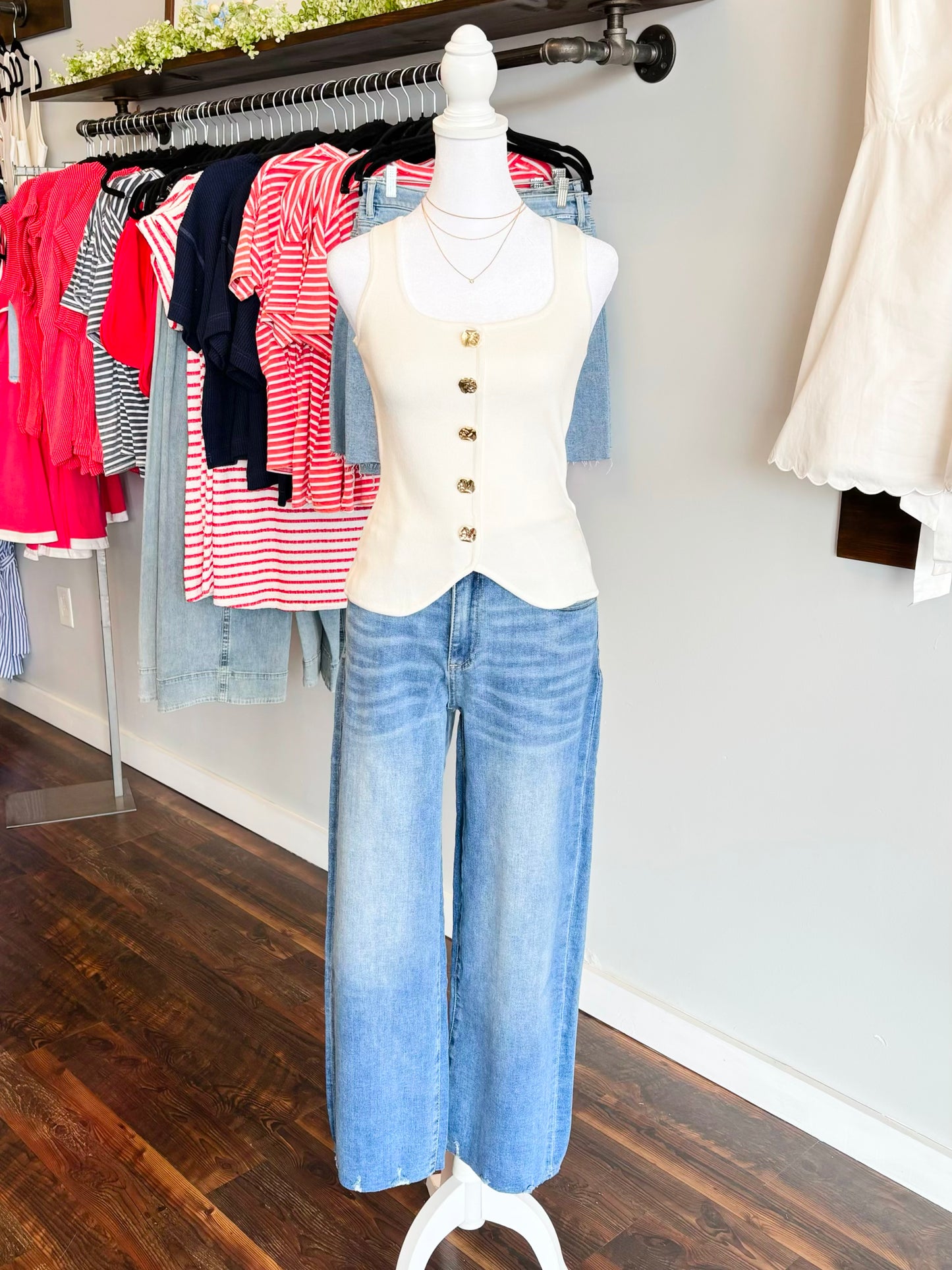 Ava Gold Button Knit Vest | Ivory