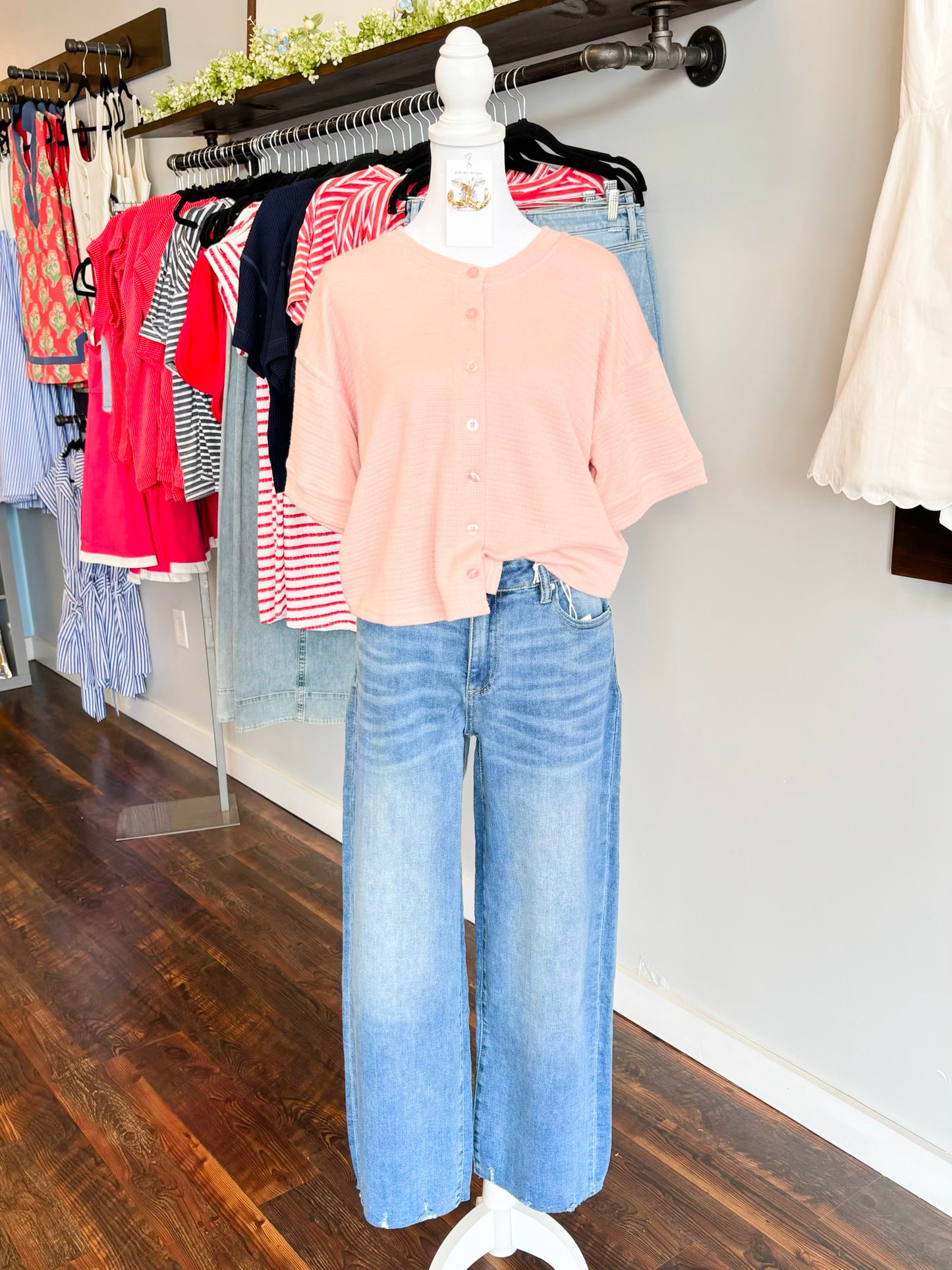 Brody Button-Down Short Sleeve Top | Light Pink