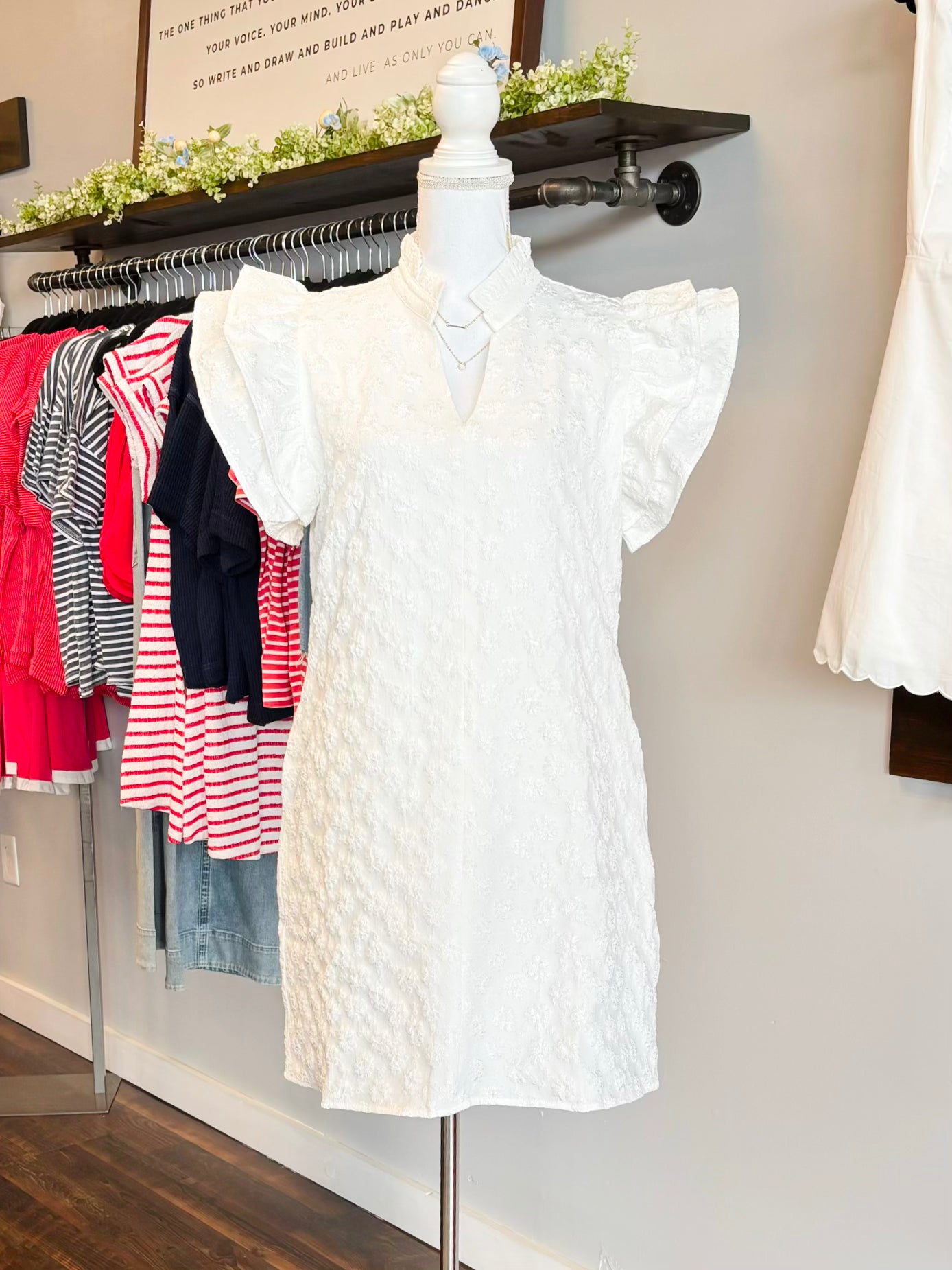 Caroline Floral Embroidered Dress | White