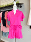 Sallie Scallop Hem Short Set | Hot Pink