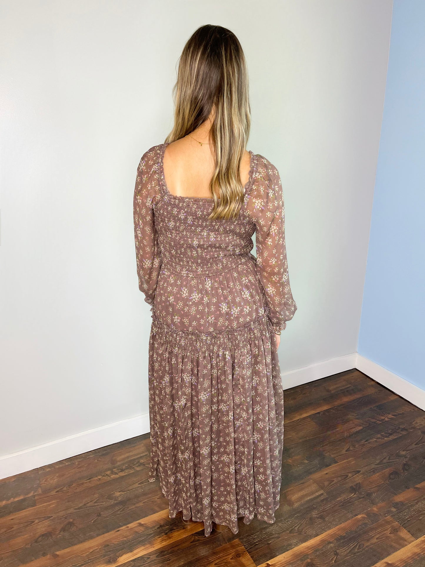 Moxie Smocked Floral Dress | Mocha Mousse