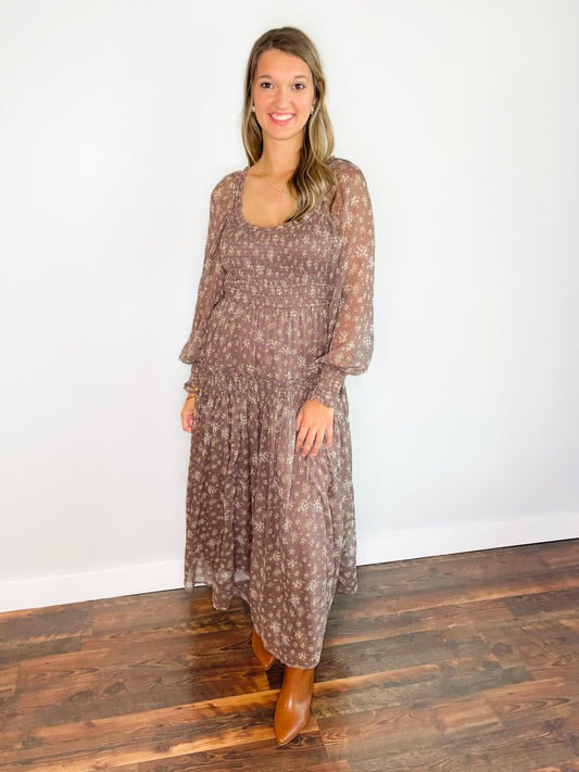 Moxie Smocked Floral Dress | Mocha Mousse