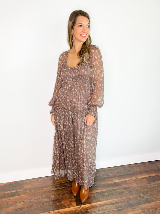 Moxie Smocked Floral Dress | Mocha Mousse