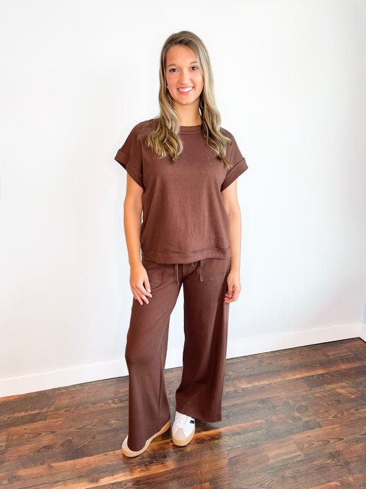 Hannah Ribbed Knit Set | Brown