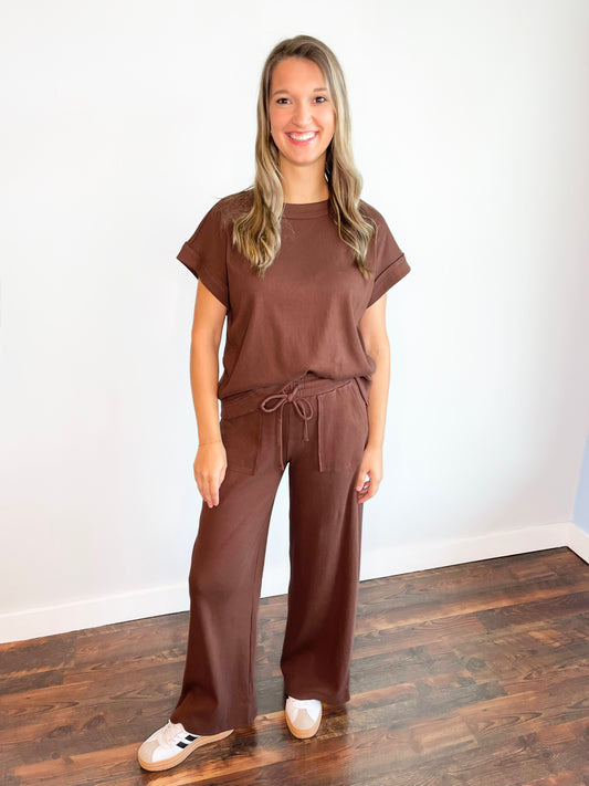 Hannah Ribbed Knit Set | Brown
