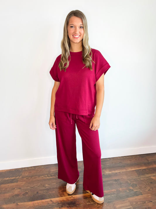 Hannah Ribbed Knit Set | Cabernet