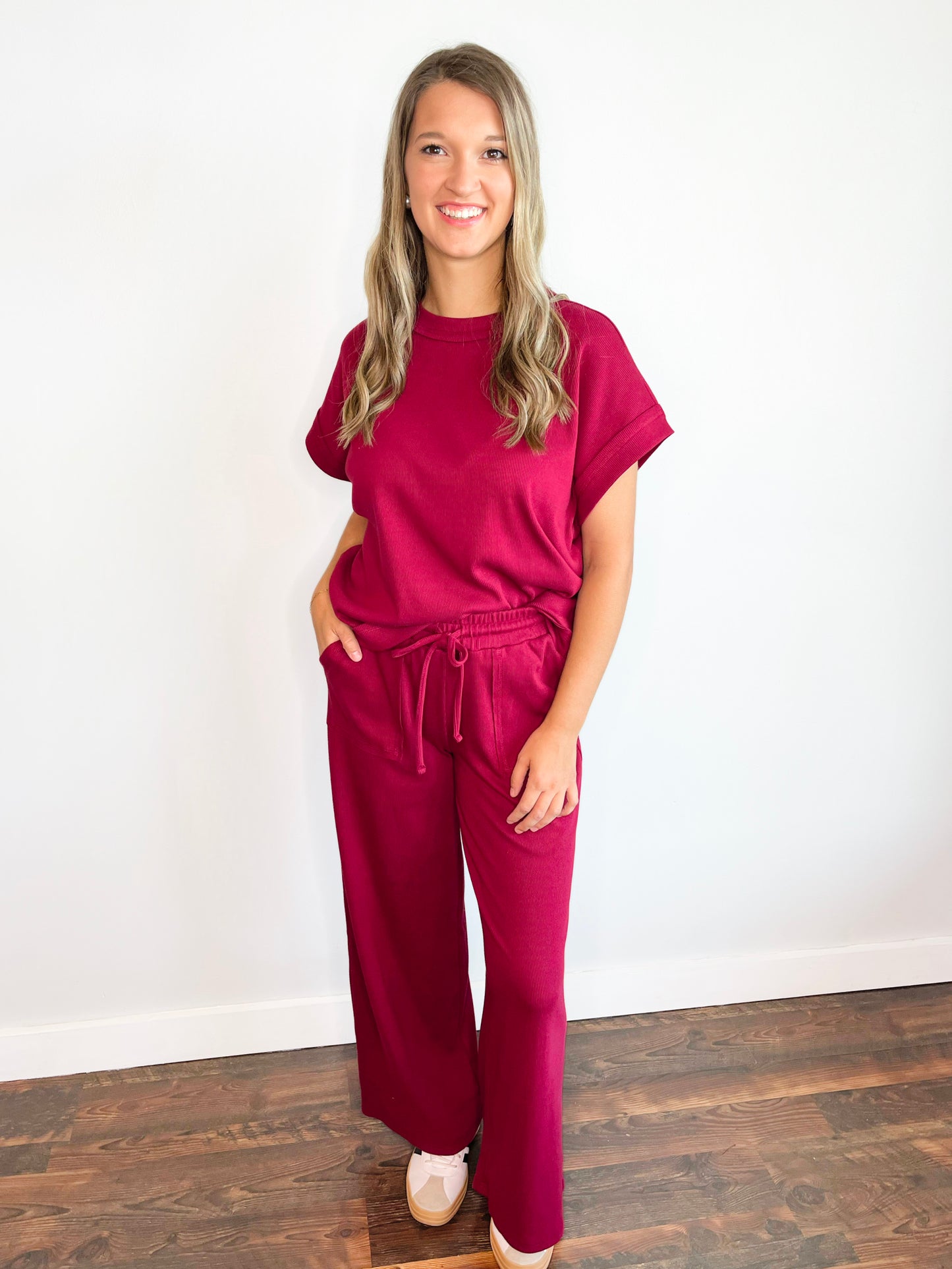 Hannah Ribbed Knit Set | Cabernet
