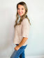 Andrea Contrast Trim Short Sleeve Sweater