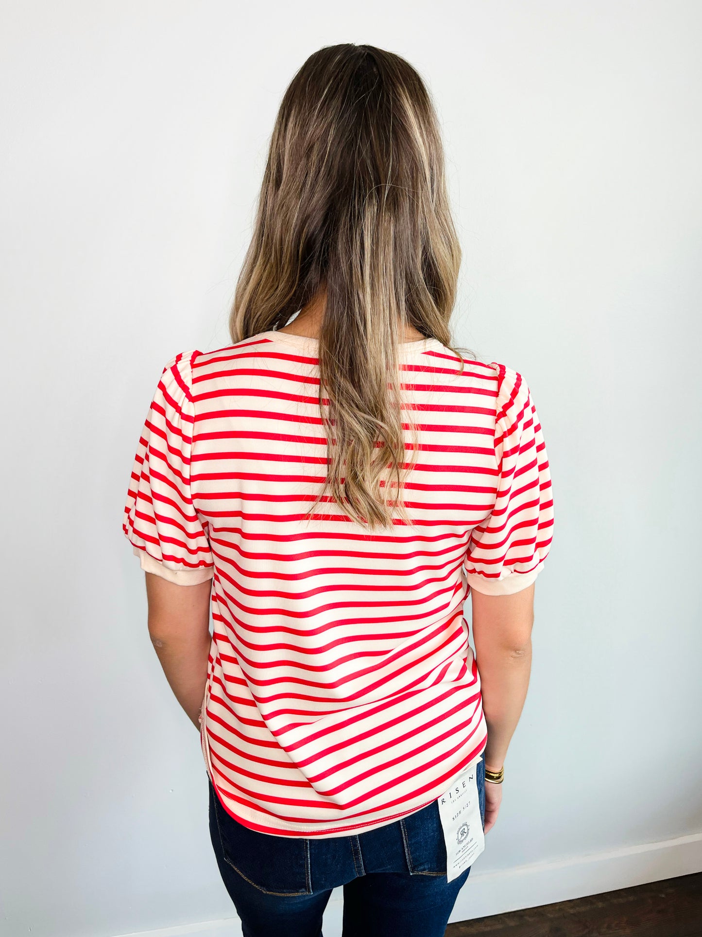 Catherine Striped Puff Sleeve Top | Red