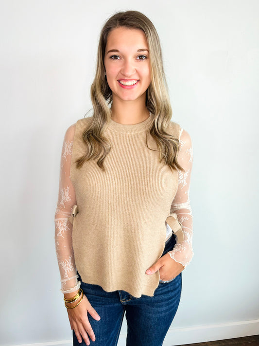 Katie Side Tie Sweater Vest | Beige