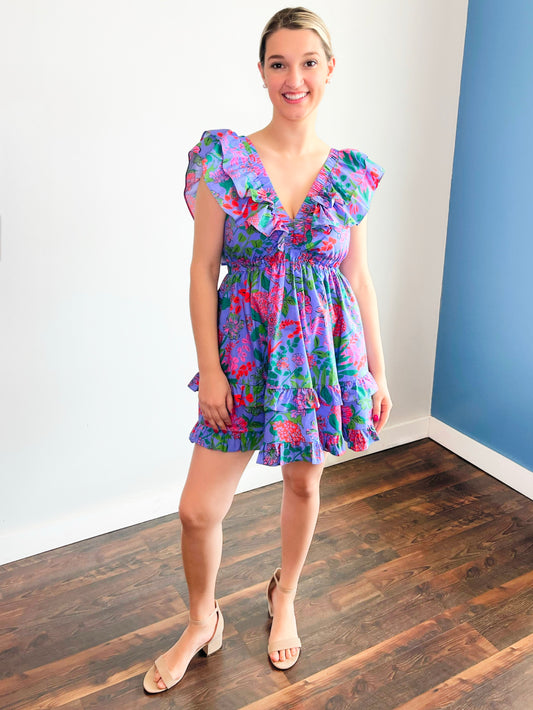 Remy Floral Poplin Ruffled Dress | Purple