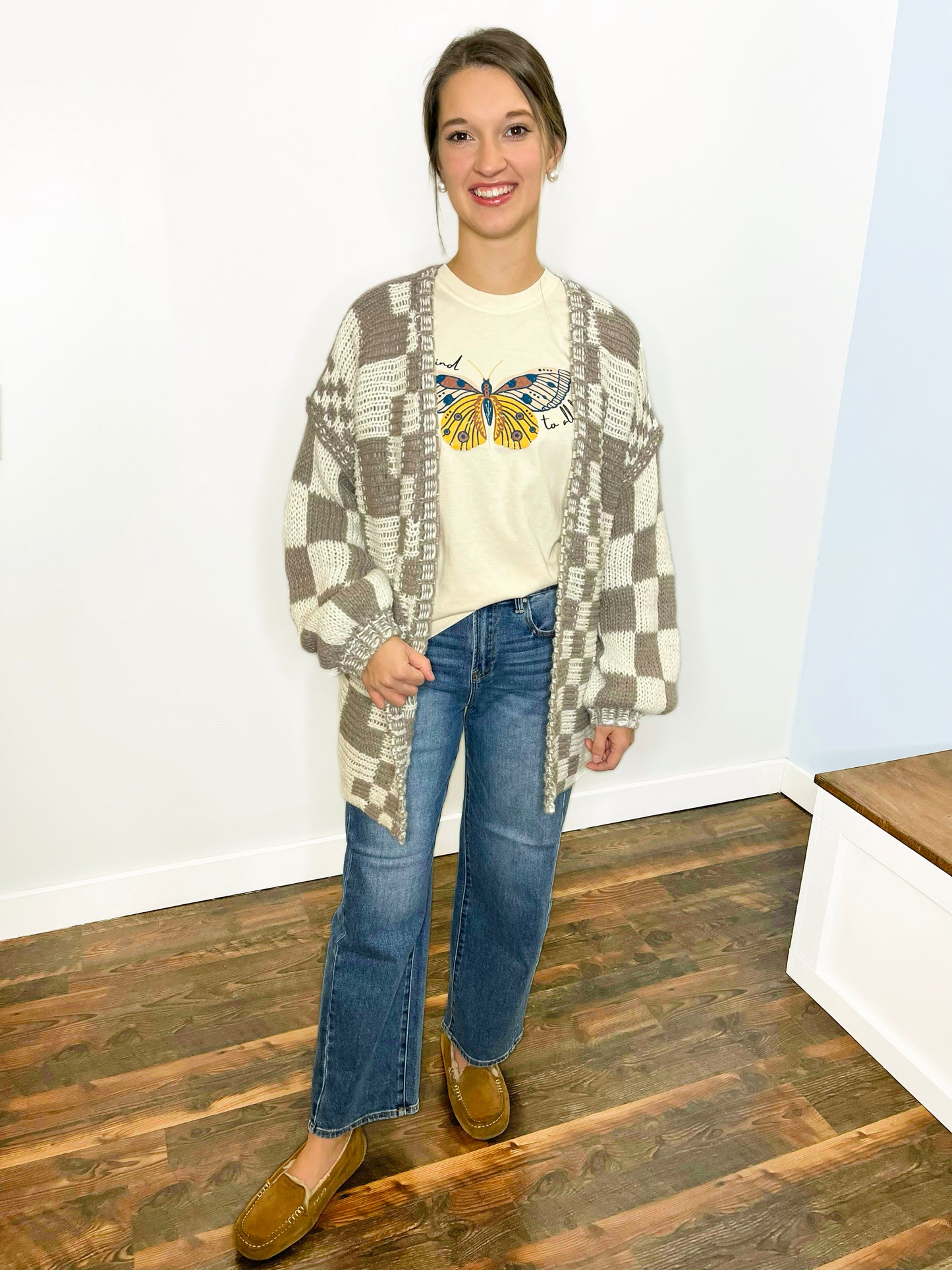 Harper Checkered Cardigan | Mocha