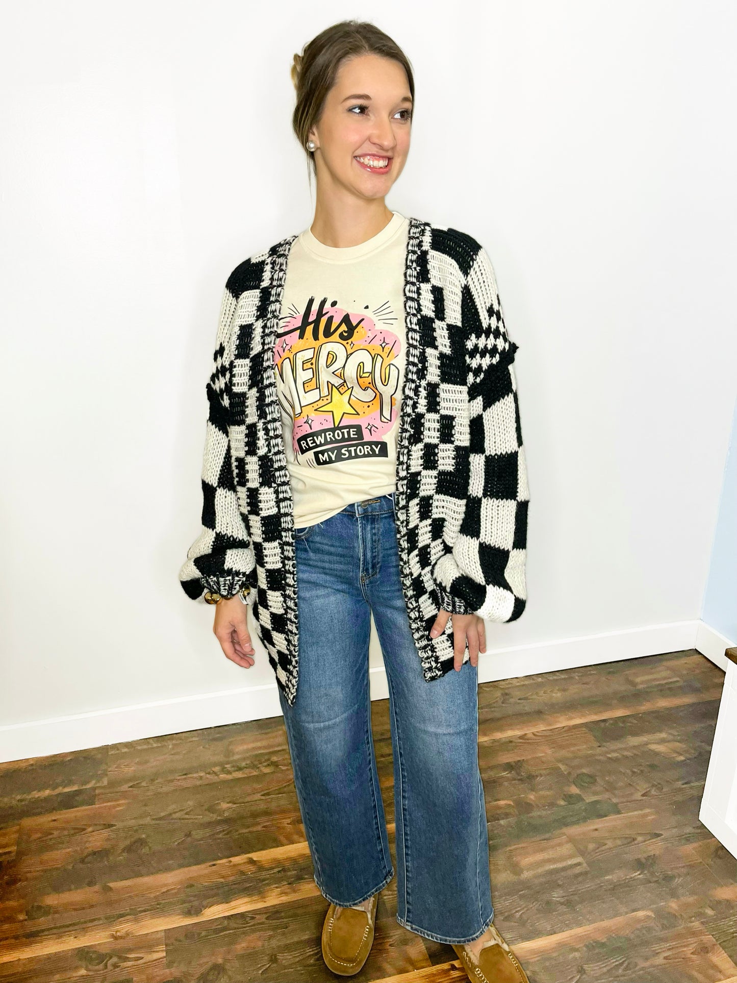 Harper Checkered Cardigan | Black/White