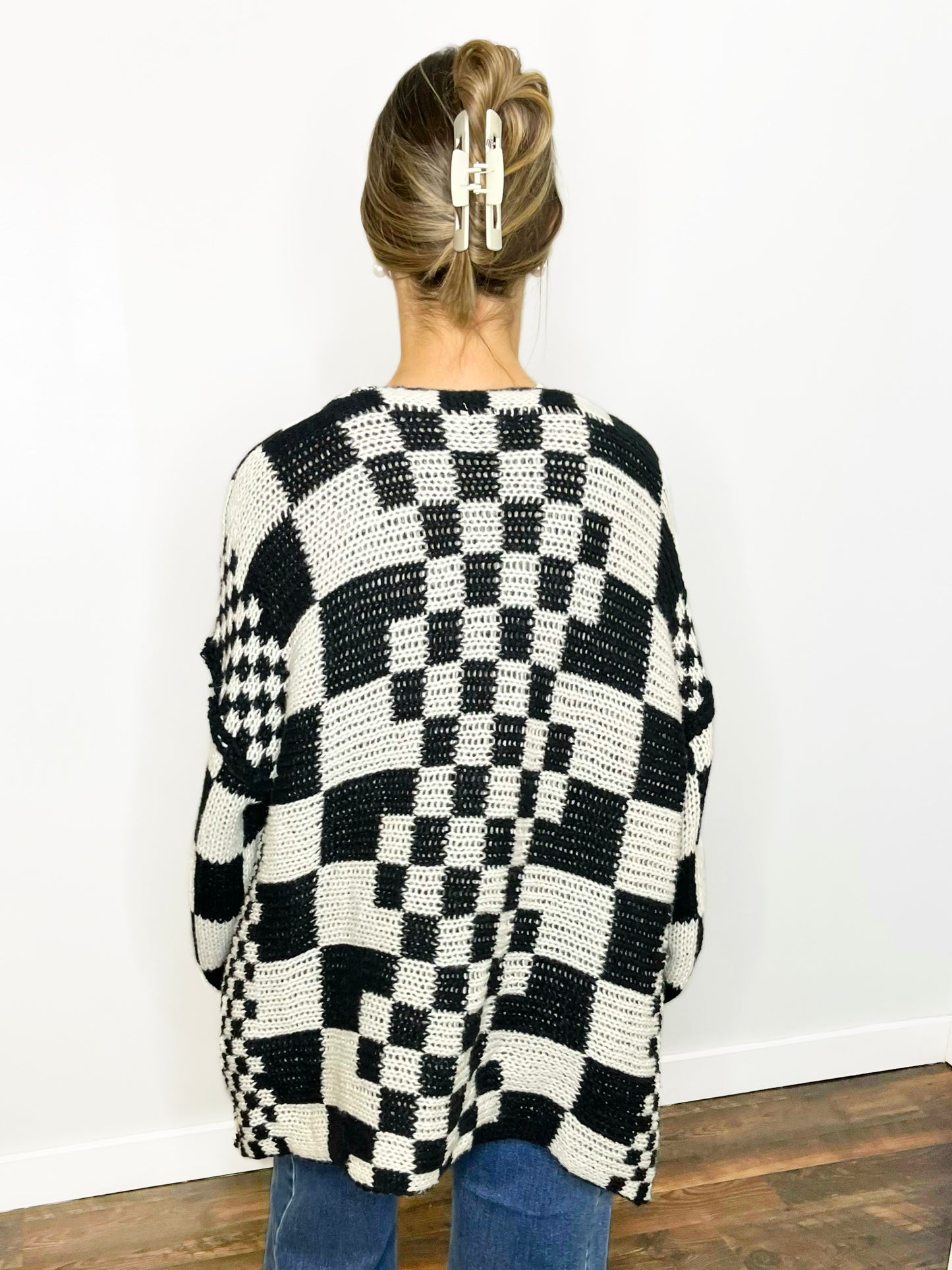 Harper Checkered Cardigan | Black/White