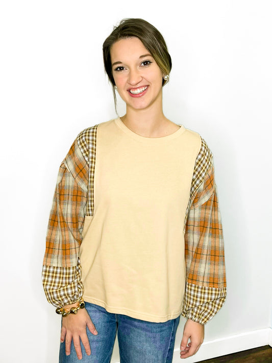 Gibbs Plaid Sleeve Top