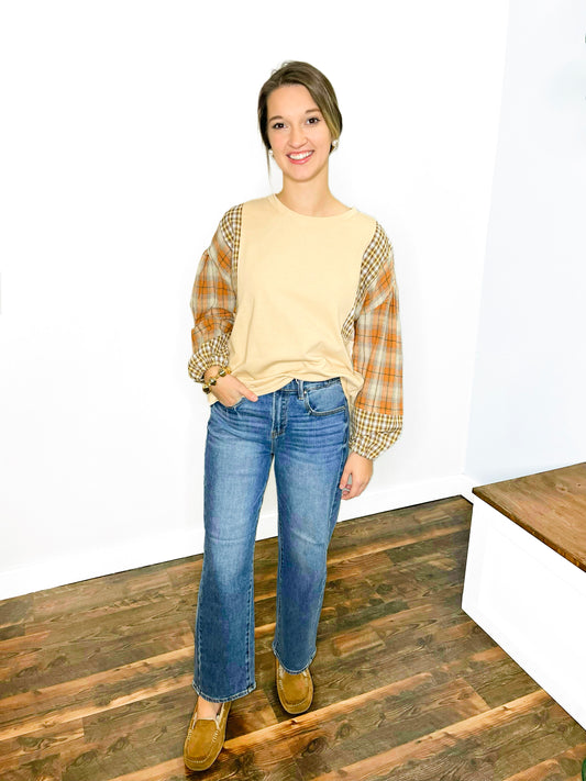 Gibbs Plaid Sleeve Top