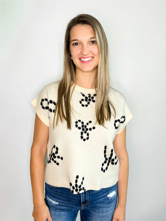 Lori Bow Print Sweater Top